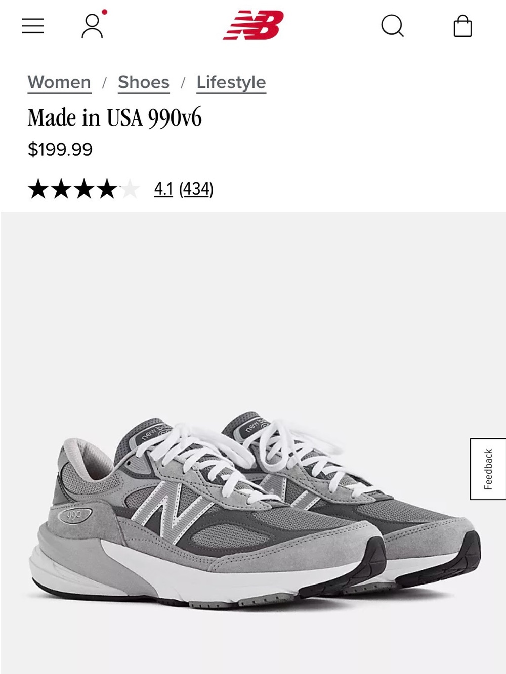 New Balance Women's 990v6 Sneaker in Grey and White
